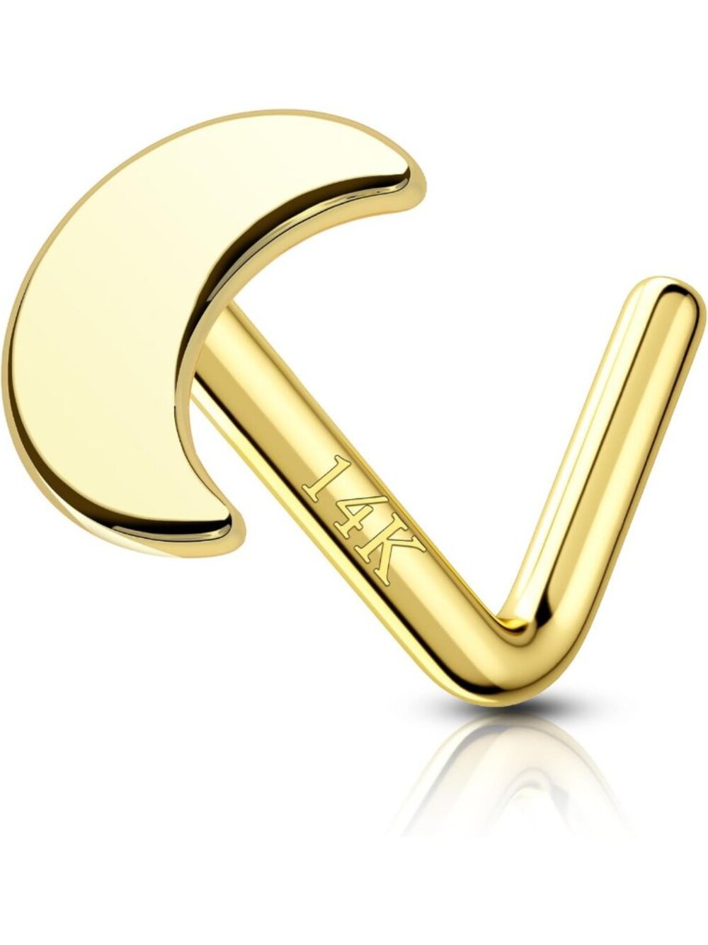 14K Gold Moon Star Nose Stud & Heart Ring, 20g L Shape Solid Gold Jewelry
